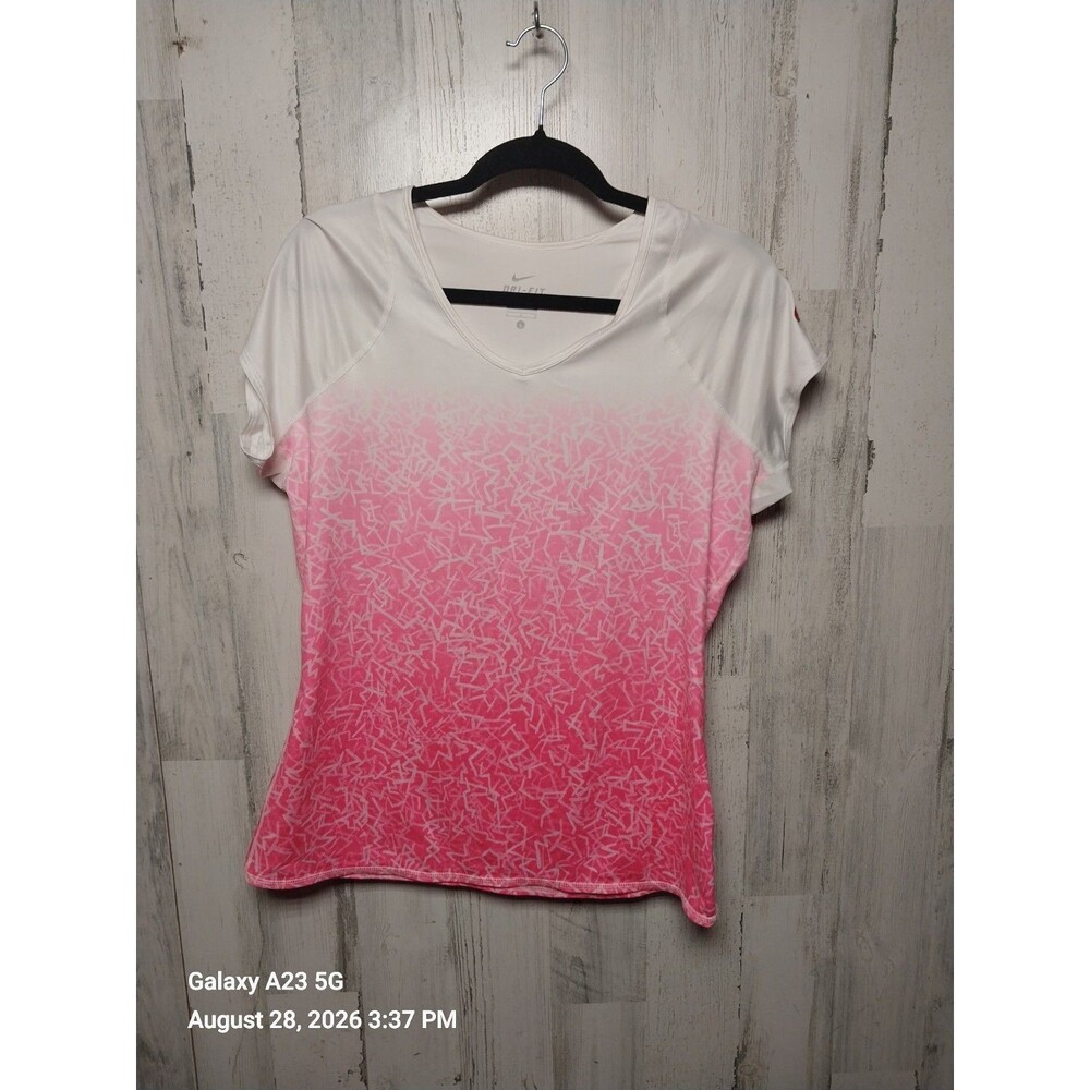 Nike Dri-Fit Short Sleeve Athletic Shirt Large Pink White